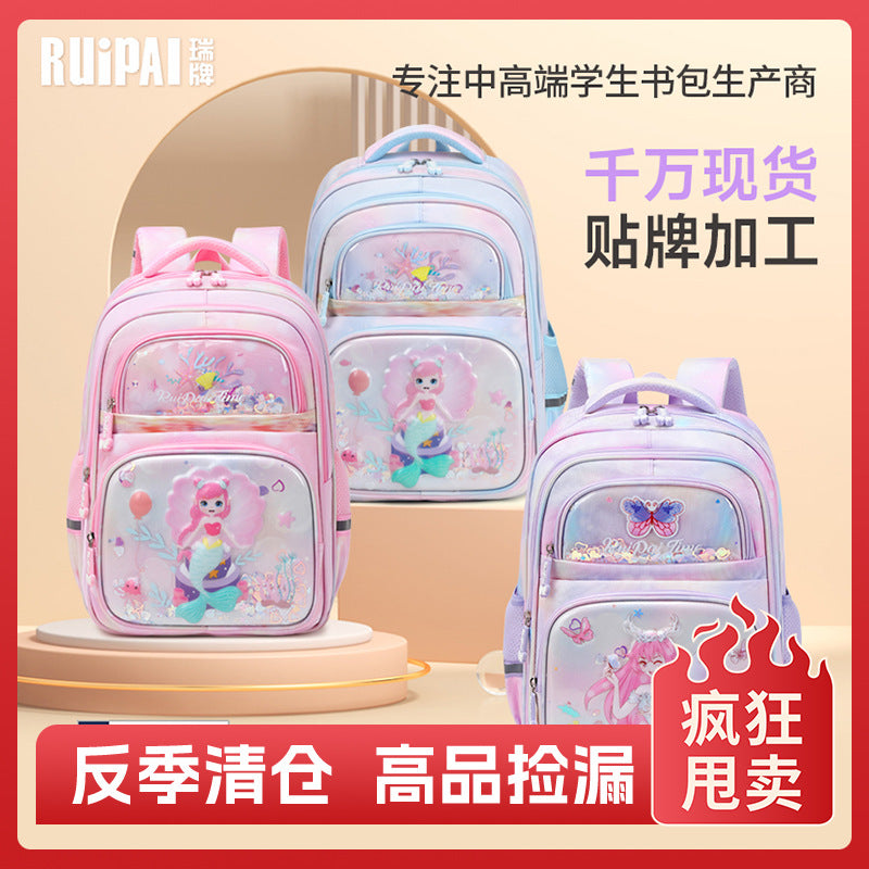Rui brand children's schoolbag for girls in grades 1-2, large-capacity burden reduction cartoon for primary school girls, new and lightweight models for girls in 2024