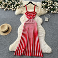 Feminine and chic:  summer fashion color-block knit midi dress - figure-flattering, slim-fit camisole dress