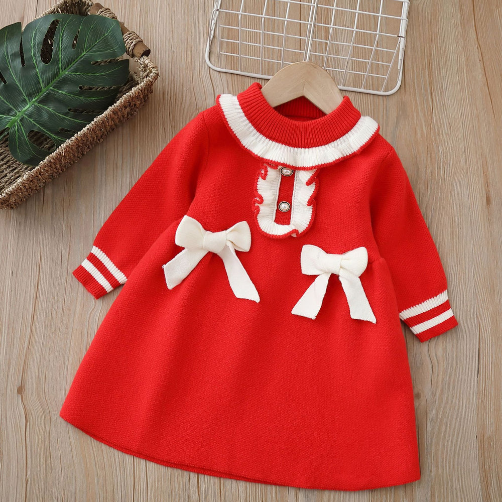 Girls' knit dress - new autumn/winter  collection - sweet bow detail, baby girl dress