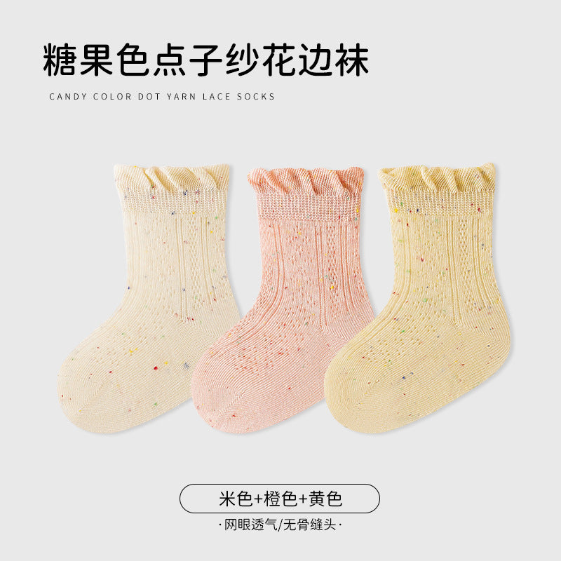 Baby elephant baby socks spring and summer combed cotton edge socks candy color dot yarn girl knee socks category a
