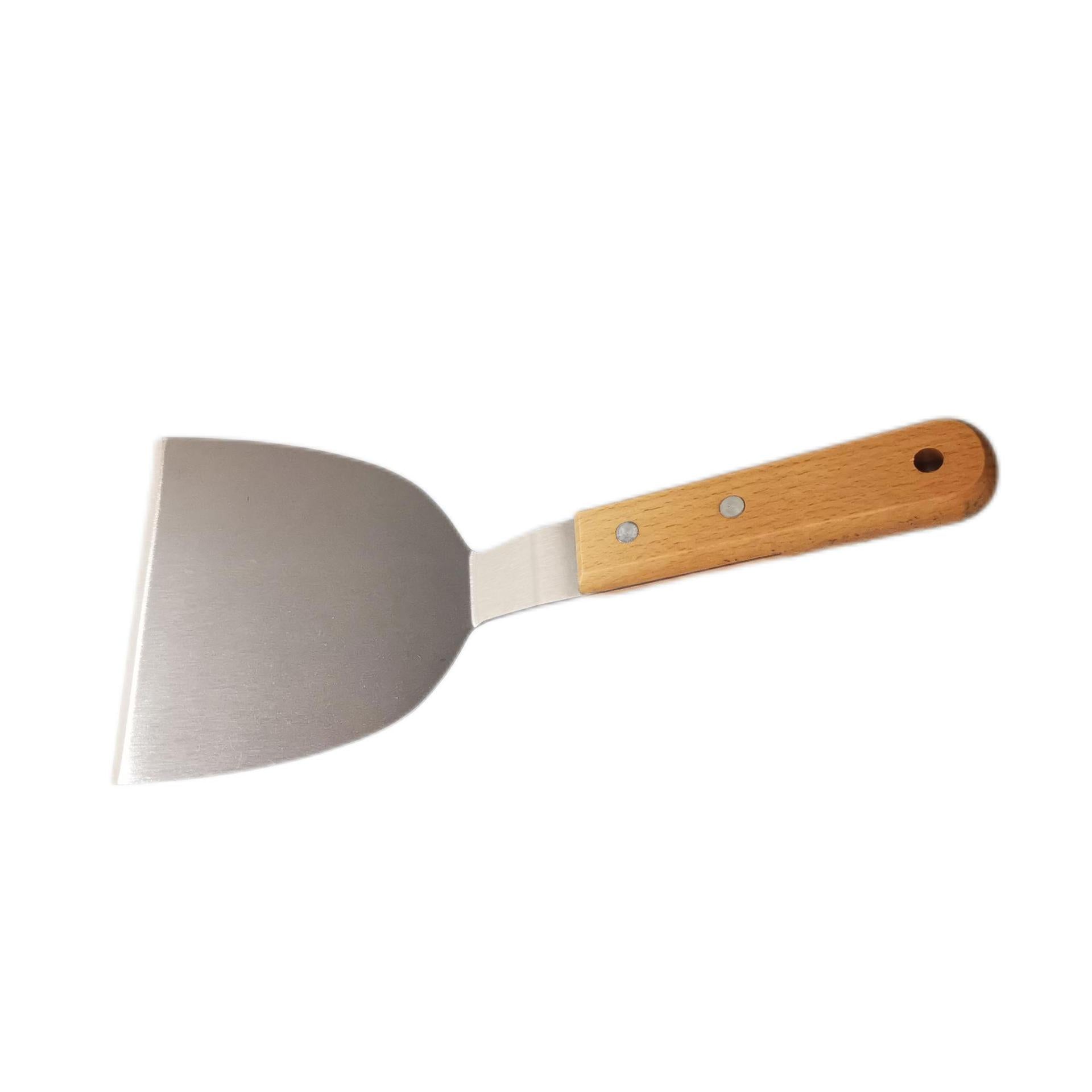 Cross-border stainless steel wooden handle frying shovel combination oblique cooking shovel iron plate steak cooking shovel pancake BBQ tool