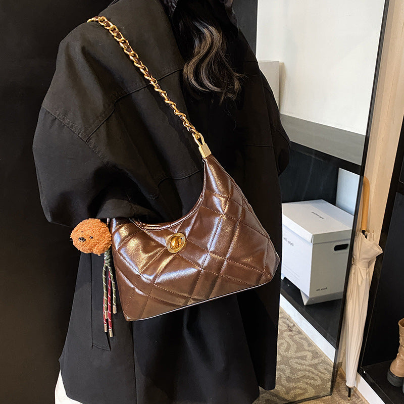 Rhombus texture small bag women's 2025 autumn and winter new chain shoulder underarm bag fashionable foreign commuter messenger bag