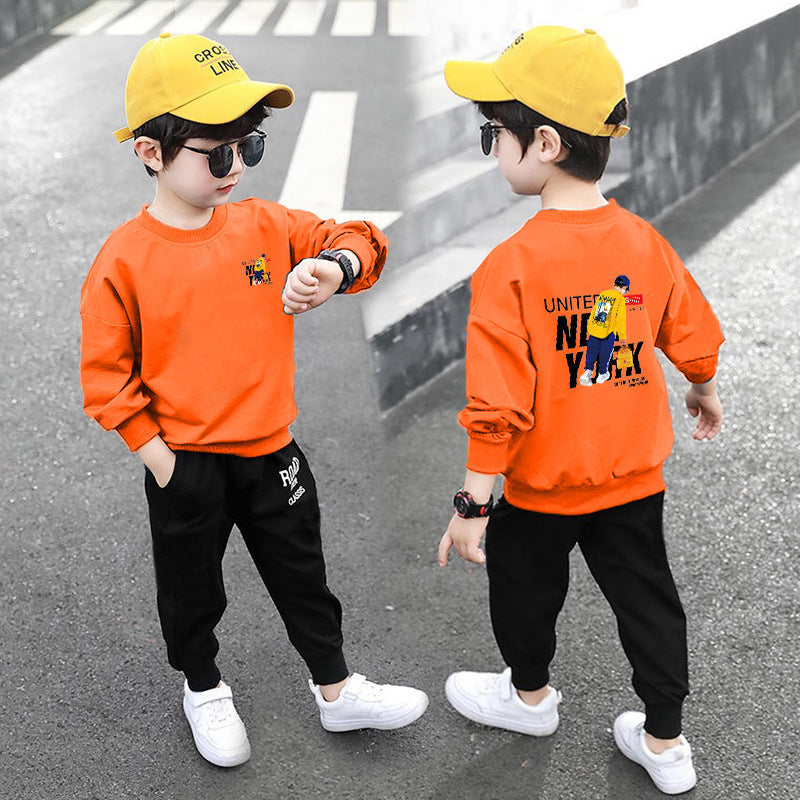 Boys' spring outfit  new style: trendy korean-style long-sleeve sweatshirt and athletic pants two-piece set