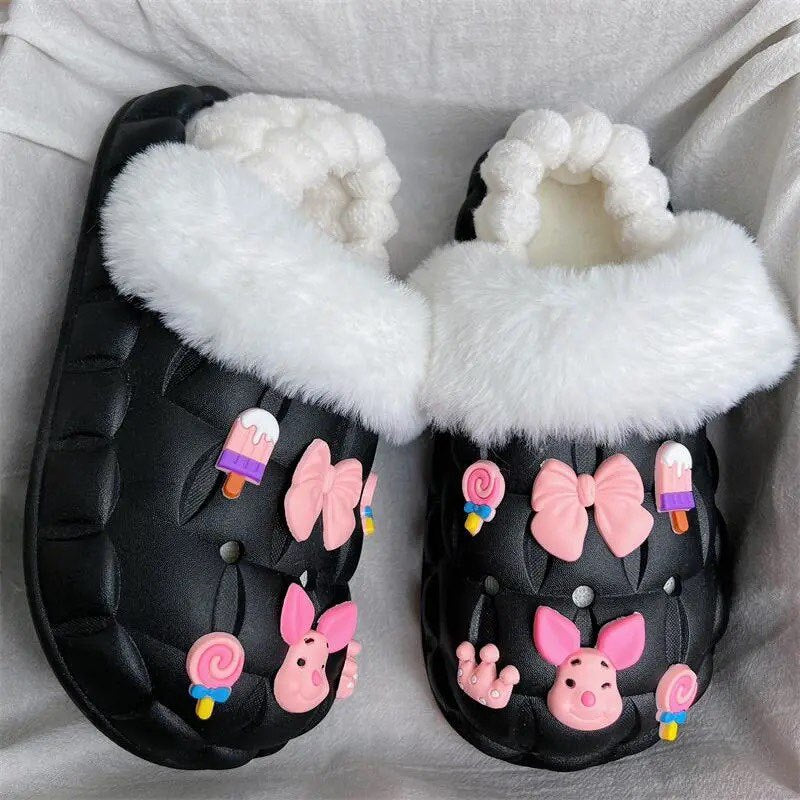 Women's winter waterproof cotton slippers - thick sole, fleece lined, closed toe, cute & cozy indoor slippers for students & dorms - removable warm insole