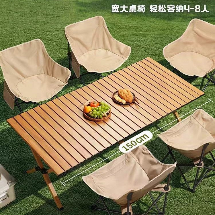 Outdoor folding table egg roll table and chair set portable table beach camping table and chair picnic dining table folding chair no