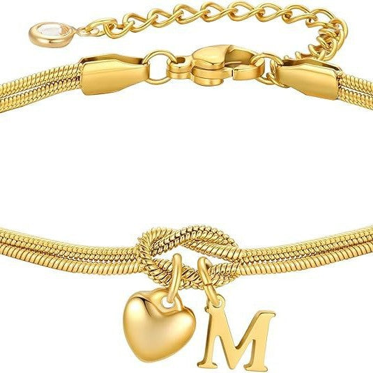 Amazon's new round snake bone fashion 18k gold plated couple friendship letter bracelet factory