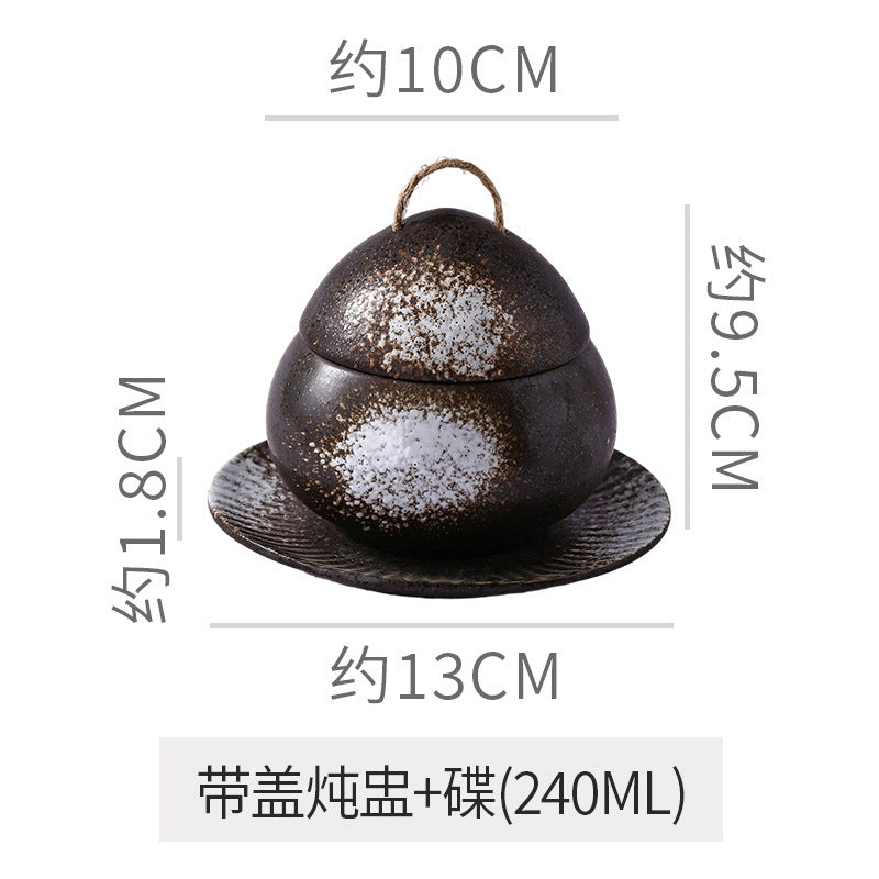 Japanese retro steamed egg cup, one-person soup cup, ceramic tableware, dessert bowl, bird's nest supplement, covered bowl, one-person stew cup