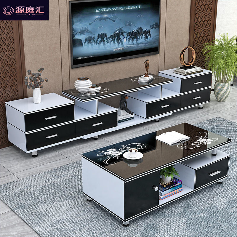 Tempered glass extendable tv stand & coffee table set - minimalist modern european style for small apartments - home living room tv cabinet