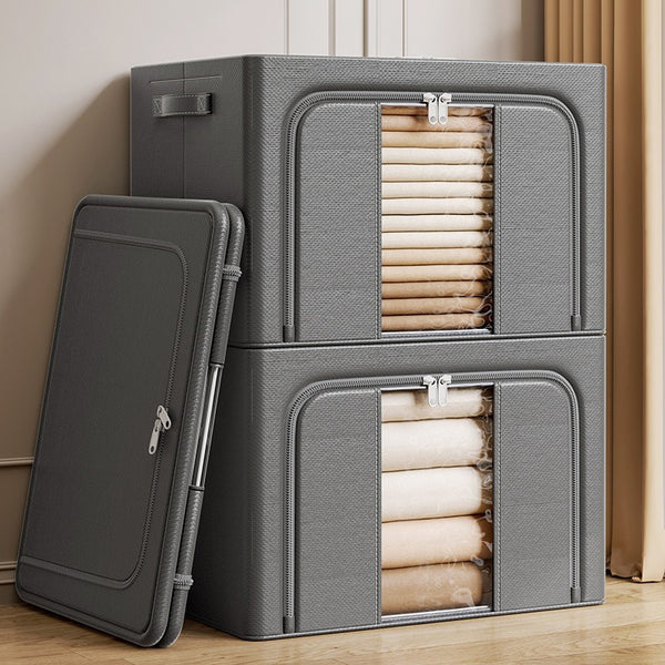 Laminated non-woven fabric single window thickened steel frame storage box, large-capacity folding storage for household clothes, moving storage box