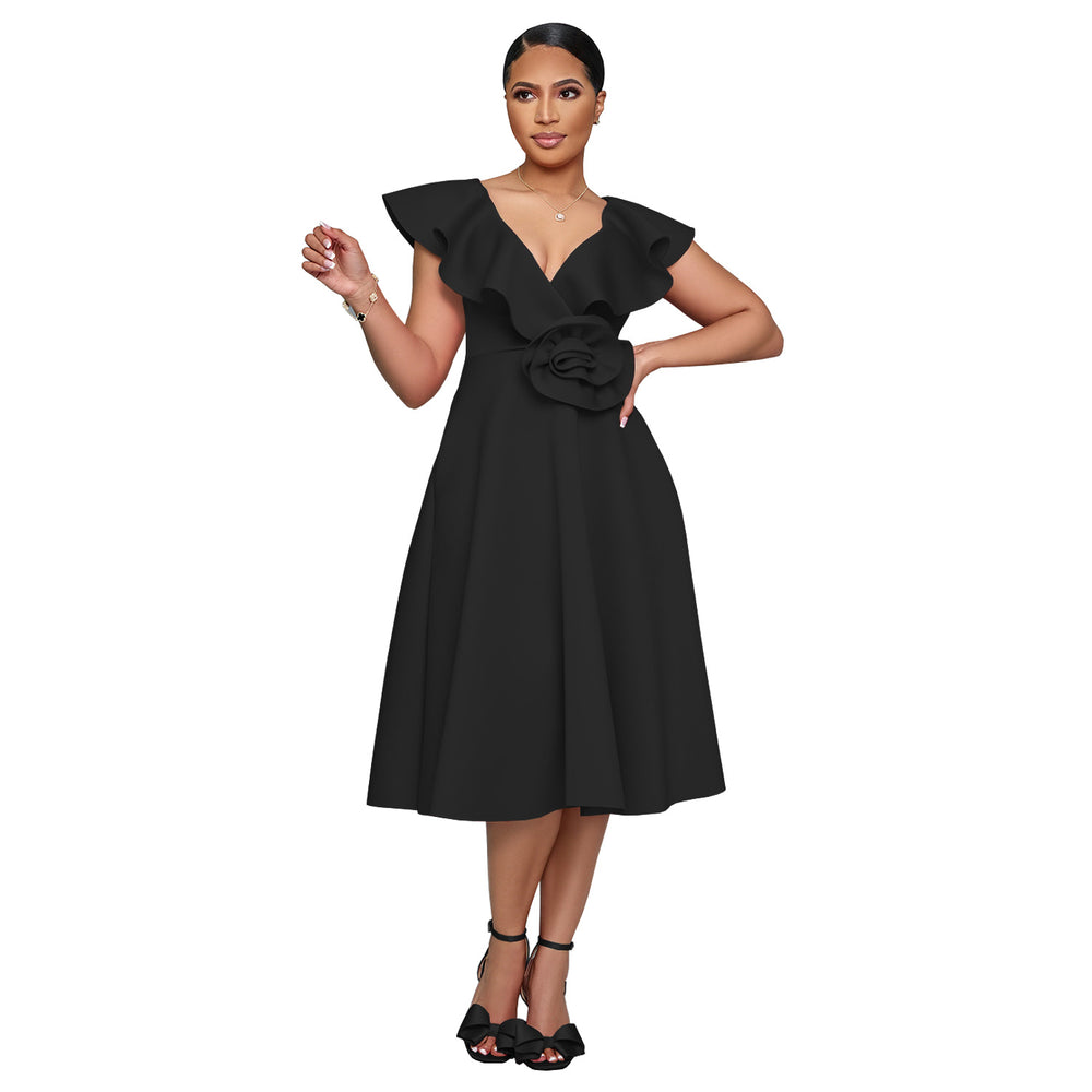 C7253 cross-border   fashion women's elegant high-waisted ruffle party dress