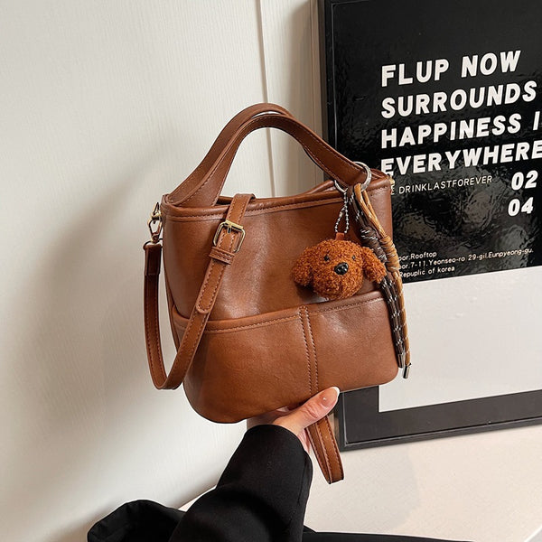 Urban simple trend handbag women's messenger bag 2025 new simple bucket bag solid color shoulder messenger bag
