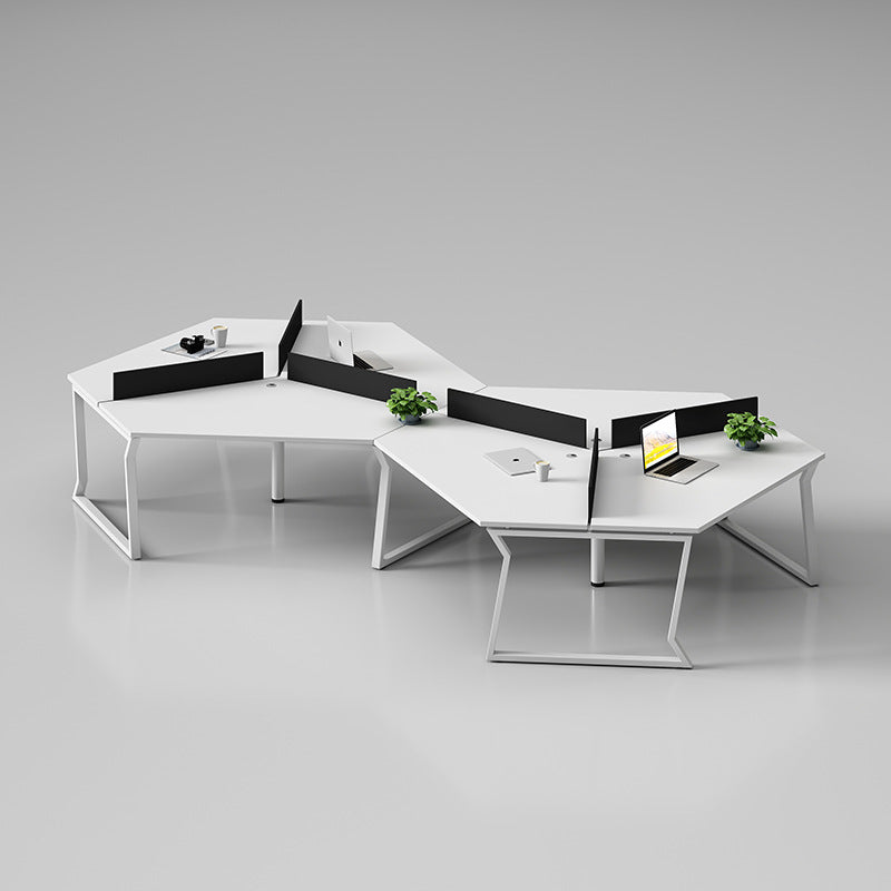 Office workstation desk set - creative 3-person irregular shaped desk and chair combination for multiple employees