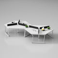 Office workstation desk set - creative 3-person irregular shaped desk and chair combination for multiple employees