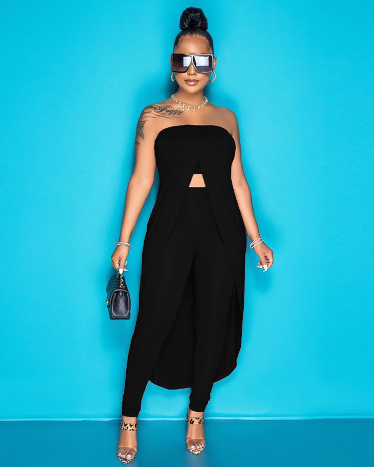 European and american export women's clothing  summer sexy hot girl fashion crop top one-shoulder solid color two-piece pants set