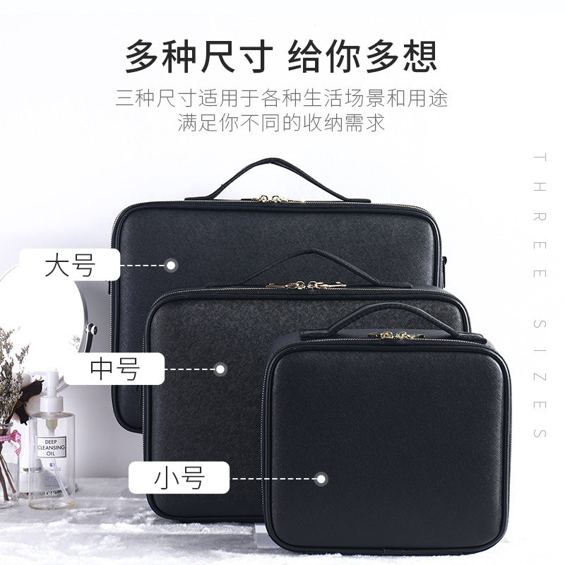 Professional multifunctional baffle PU cosmetic bag, cosmetic storage, double-layer heel makeup, nail embroidery, portable cosmetic case