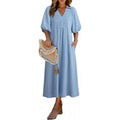 Amazon fashioncasualv neckpuff sleevedresssummernew arrivala line waist slimming look skirt