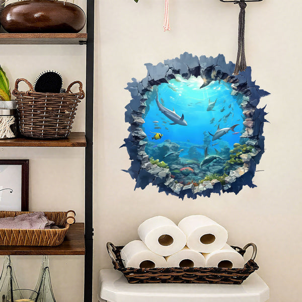 Cross-border  new beach underwater fish school landscape sticker home background wall ceiling decoration self-adhesive sticker