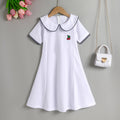 new girls' summer doll collar princess dress - stylish and chic short-sleeve dress for school-age girls