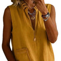 elegance stand collar ruffles cotton and linen shirt summer sleeveless tops