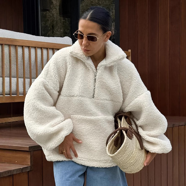 Winter Thickened Fleece Sweater 2024 European and American Cross-border Fashion Loose Pullover Lamb Fleece Jacket Wholesale Women's Clothing