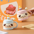 New cartoon cute pet high-value ceramic mug with lid, color glaze craftsmanship, for home and office use - wholesale