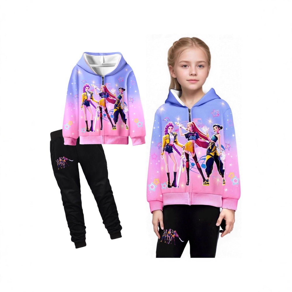 K-pop: witcher girls' outfit - zip-up hooded jacket set for middle and high school girls