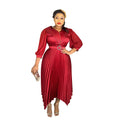 export fashion pleated skirt elegant commute  african women's plus size curvy dress with belt