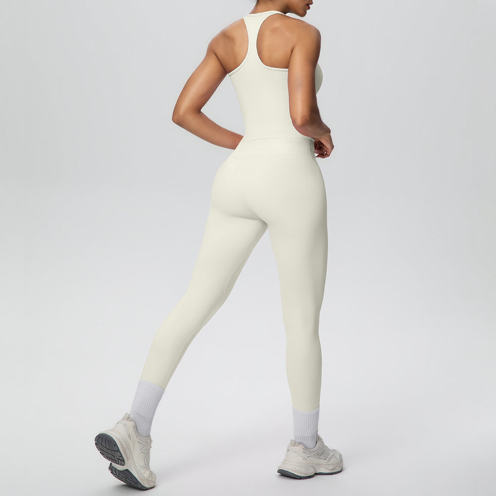 New arrival cross-border brushed back tight i-shaped back high waist yoga suit sports running fitness two-piece set