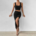 spring/summer  women's fashion: elegant sleeveless vest and midi skirt two-piece set - new spring collection