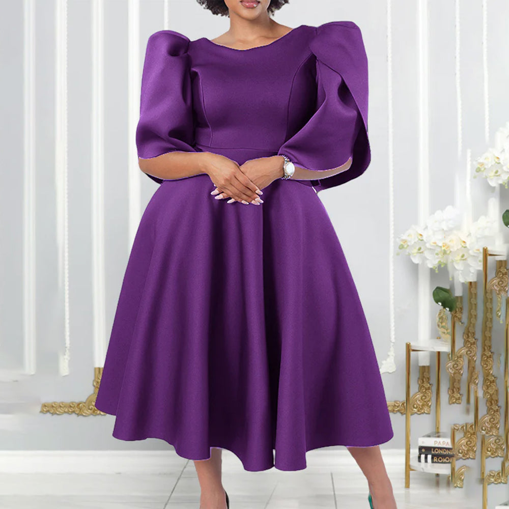 women's fashion round neck elegant high-waisted maxi dress, perfect for banquets, evening parties, and african-inspired events