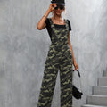 European and american style overalls  cross-border women's clothing street fashion camouflage large flap pocket pantsstraight-leg denim overalls