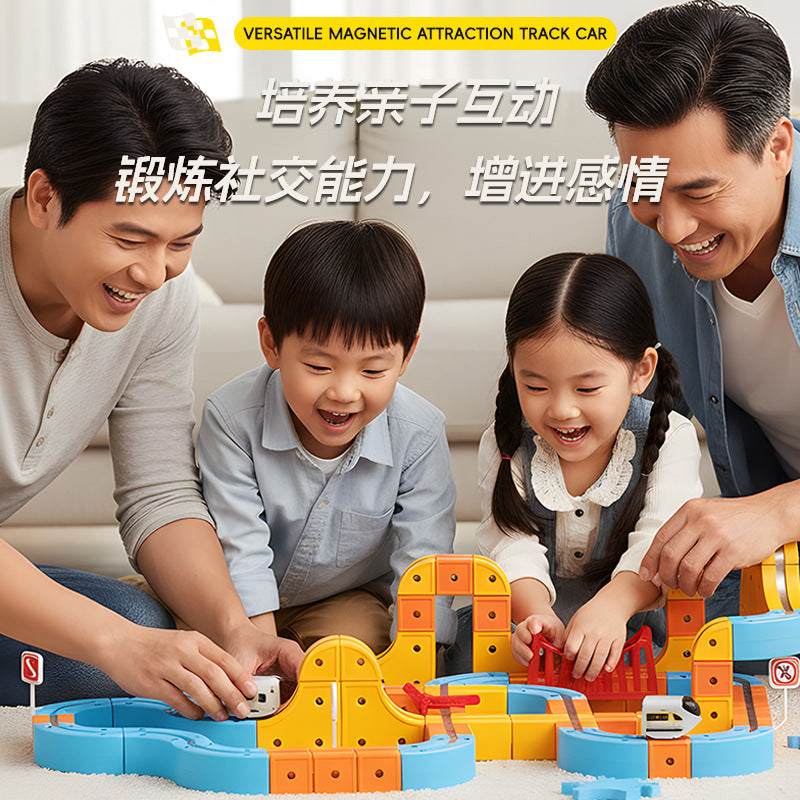 electric magnetic rail car small train kids educational toy assemble building block high-speed rail magic stereo toy