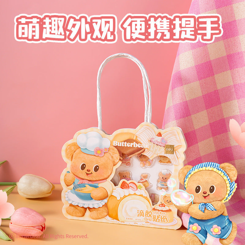 Deli HY242 Butter Bear Epoxy Sticker Cute Cartoon Children's DIY Cake Bear Ledger Sticker