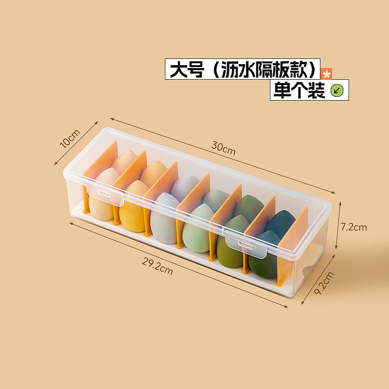 Desktop grid baffle dust lipstick storage box transparent plastic puff makeup brush cosmetic storage box with lid