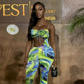 Fashion style cross-border stylish women's clothing printing asymmetrical sexy chest wrap jumpsuit tie backfashion navel exposed jumpsuit