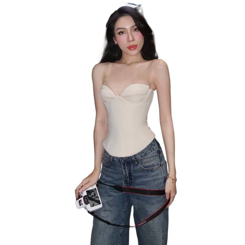 European and american style women's spring  new arrivals: sexy and spicy push-up bandeau top, solid color inner layer, backless irregular top