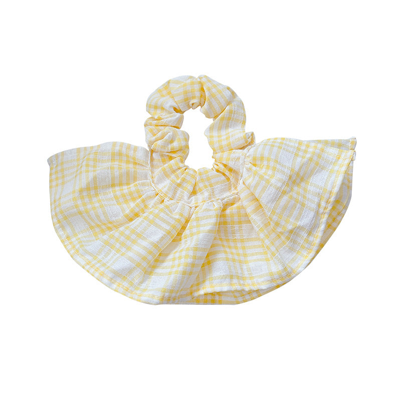 Yellow grids pattern skirt large intestine hair tie korean ins style eleganteasiest for match low ponytail hair rope headband flower hair accessories