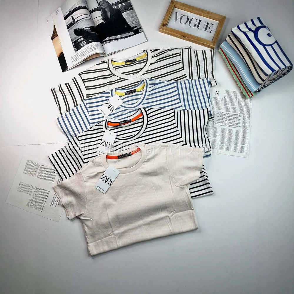 New women's short-sleeved t-shirt stripestopsin stock wholesalewomen's t-shirt wholesale short