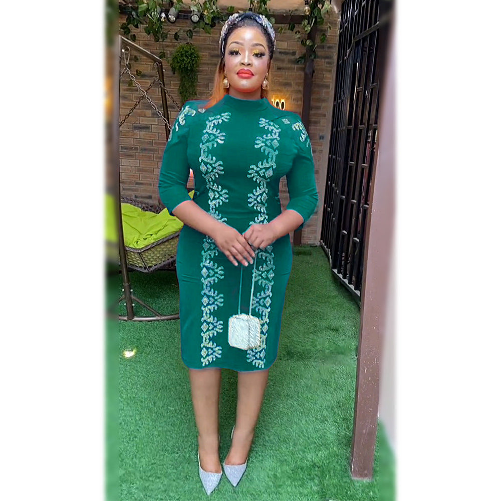 European and american cross-border e-commerce   new plus size african women's bodycon dress professional style fashion dress