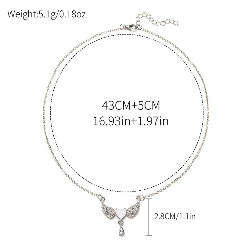 New arrival cross-border jewelry european and american diamond-encrusted acrylic pendant simple and versatile alloy angel wings necklace for women