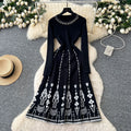 Classy lady heavy industry beading round neck long sleevesdress women  fall and winter waist inner sweater skirt long skirt