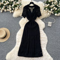Korean retro hollow-out crochet knit dress - women's inner layering cami dress -  summer chic outfit