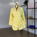 European and american cross-border women's fashion  autumn new arrival: elegant turn-down collar yellow striped long-sleeve shirt and wide-leg shorts set