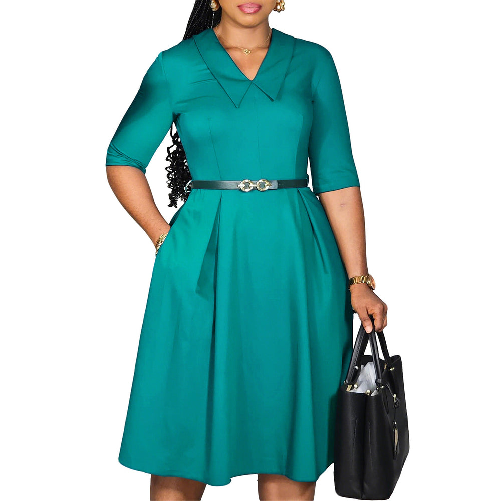 D3335export women's clothing independent  fashionfashionelegantelegancepure colorhalf length sleeve african dress