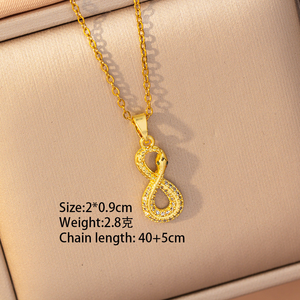 [copper inlaid with zirconium] cross-border hot-selling snake-shaped necklace for women, personalized fashion stainless steel elegant accessible luxury clavicle chain jewelry