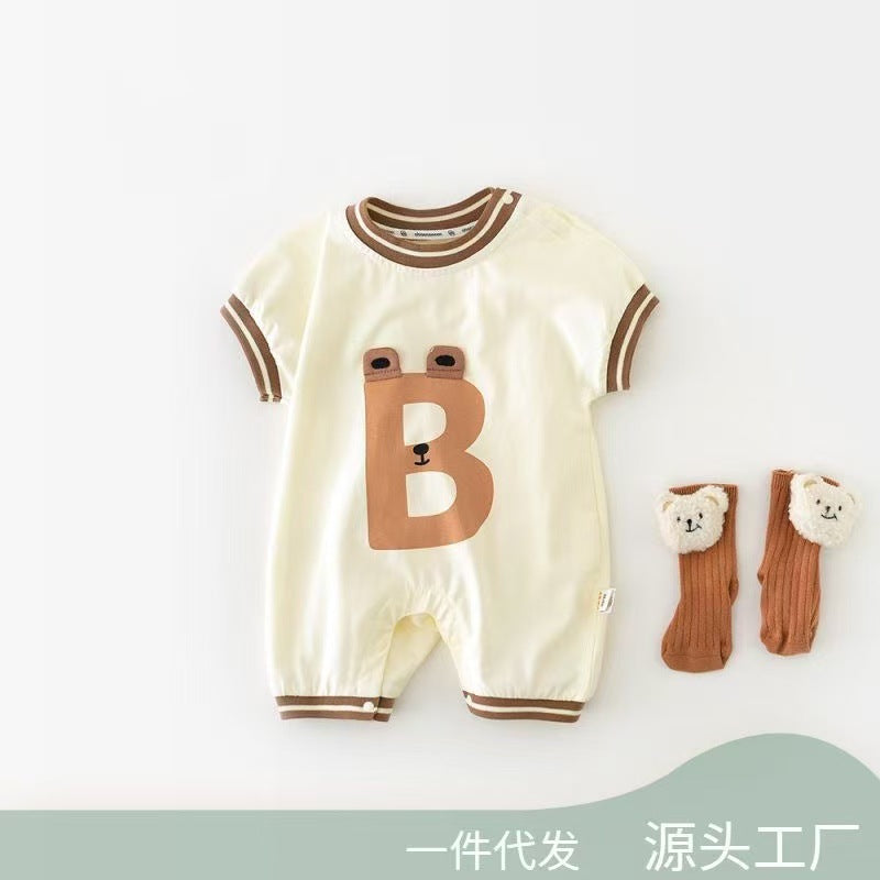 Baby summer clothes short sleeve sports baby thin breathable jumpsuit newborn super cute short climbing internet celebrity