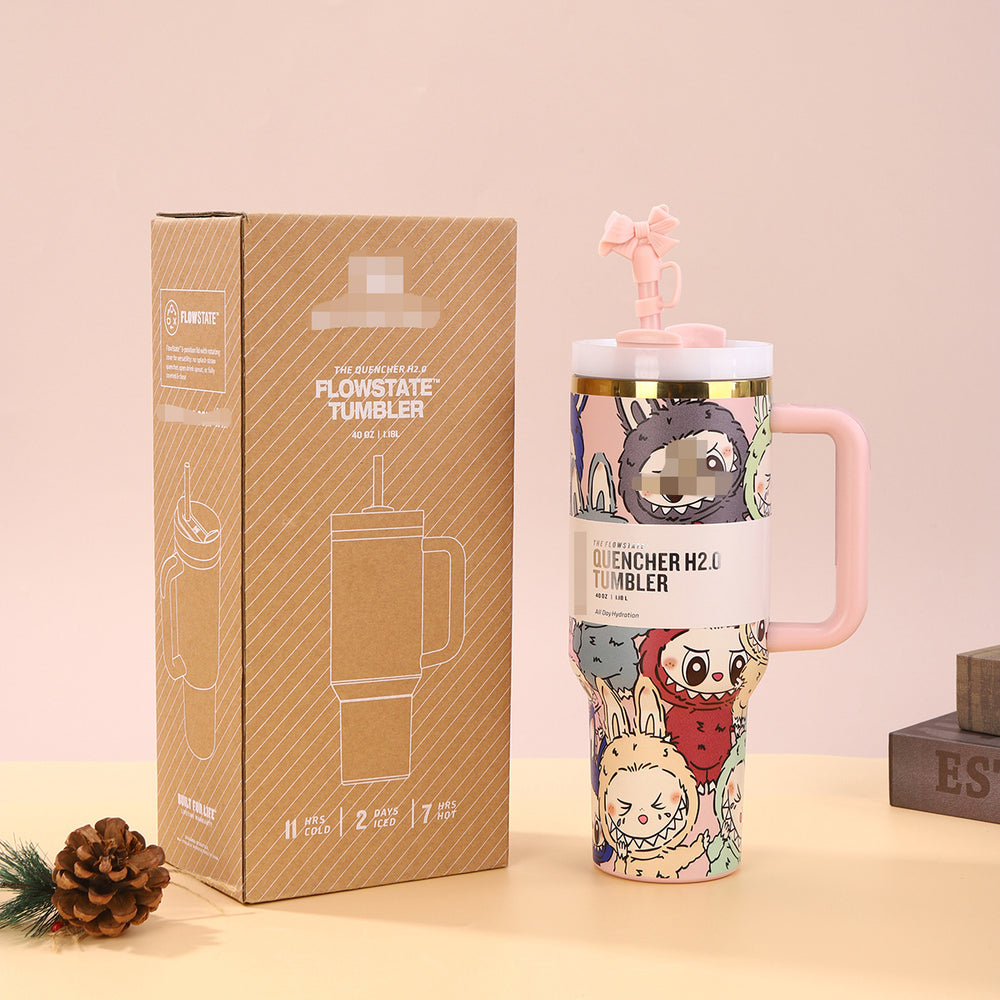Cartoon labubu stanley 40oz ice tumbler 304 stainless steel insulated mug - large capacity portable travel cup