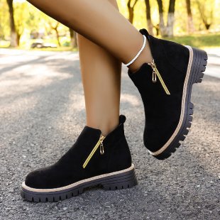 cross-border round toe side zipper martin boots ankle boots chunky heel new autumn/winter plus size women's ankle boots for export