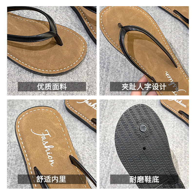 Women's flip-flops summeroutwear nubuck leather upper fashion seaside flatsoutwear new beach flip-flops
