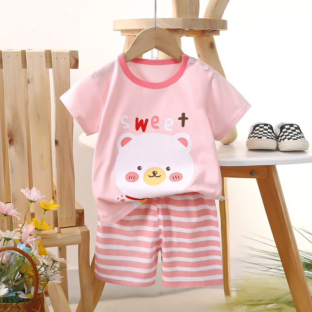 Kids' short-sleeve set: 100% cotton boys' t-shirt & baby summer outfit - girls' shorts, infant clothing, wholesale summer apparel